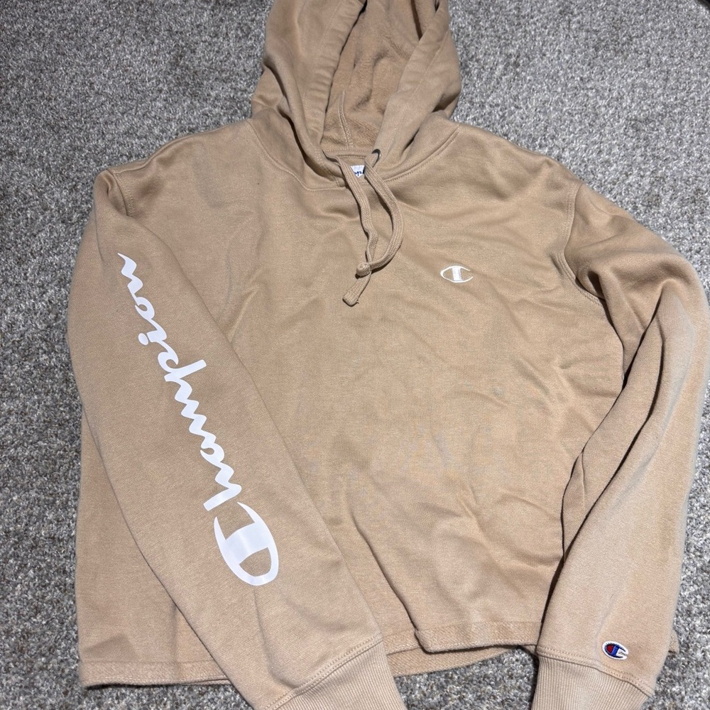 Champion Tan Cropped Hoodie
